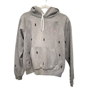Pink Pony by Ralph Lauren All‎ Over Logo Hoodie Sweatshirt Gray Girls Size Large